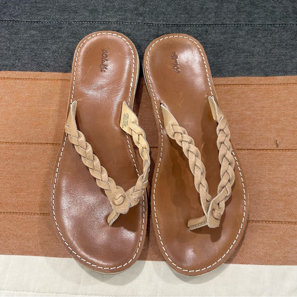 Olukai Women's Kahiko Braided Brown Leather Flip Flops Sandals Size 7